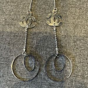 Silver tone Chanel style drop earrings very lightweight